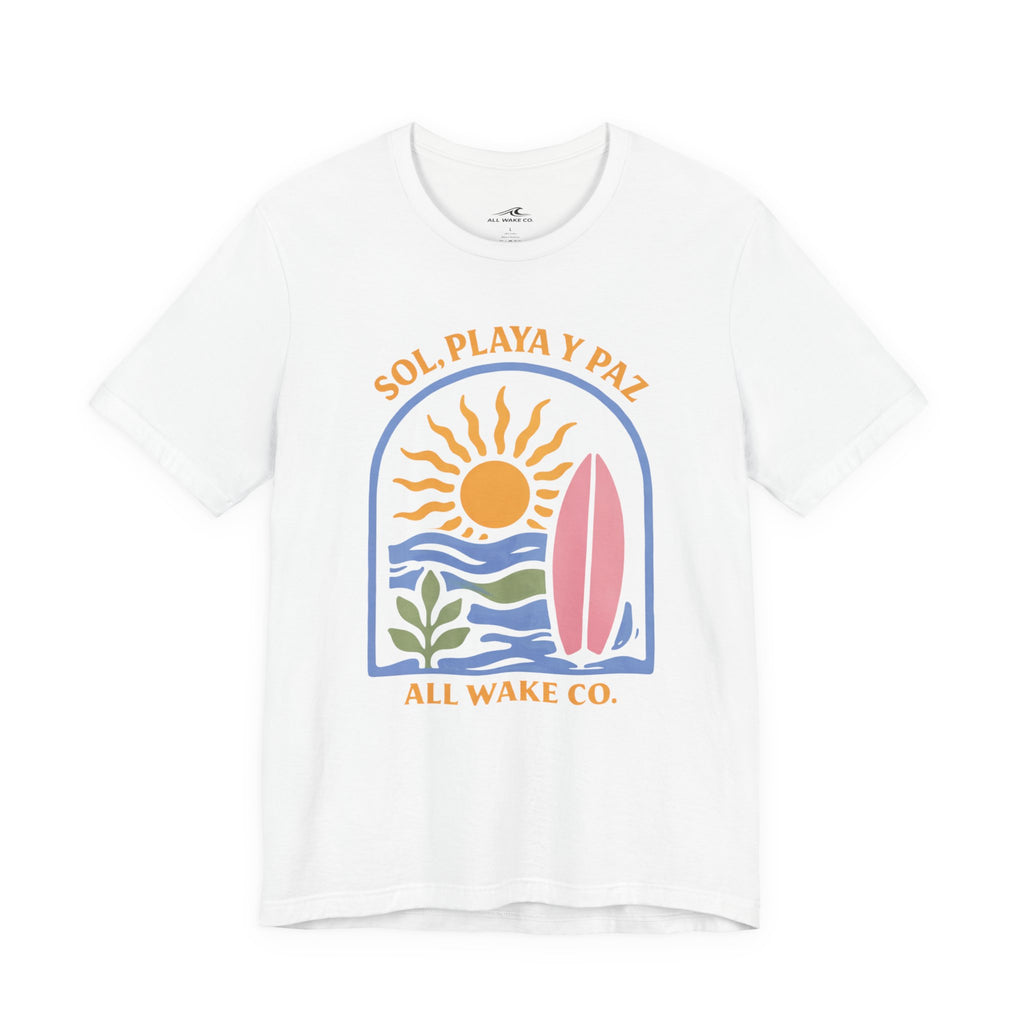 All Wake Co. Sol, Playa, y Paz T-Shirt