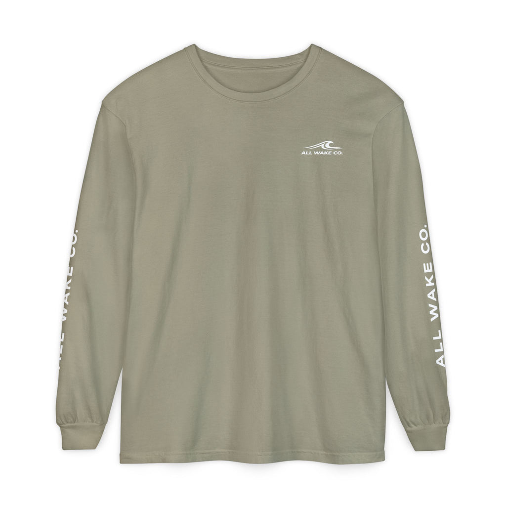 All Wake Co Brand Long Sleeve Shirt — Garment-Dyed Coastal Crewneck