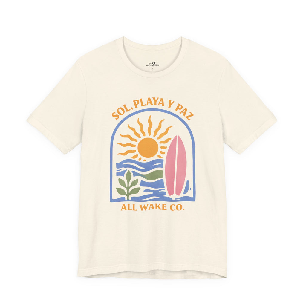 All Wake Co. Sol, Playa, y Paz T-Shirt